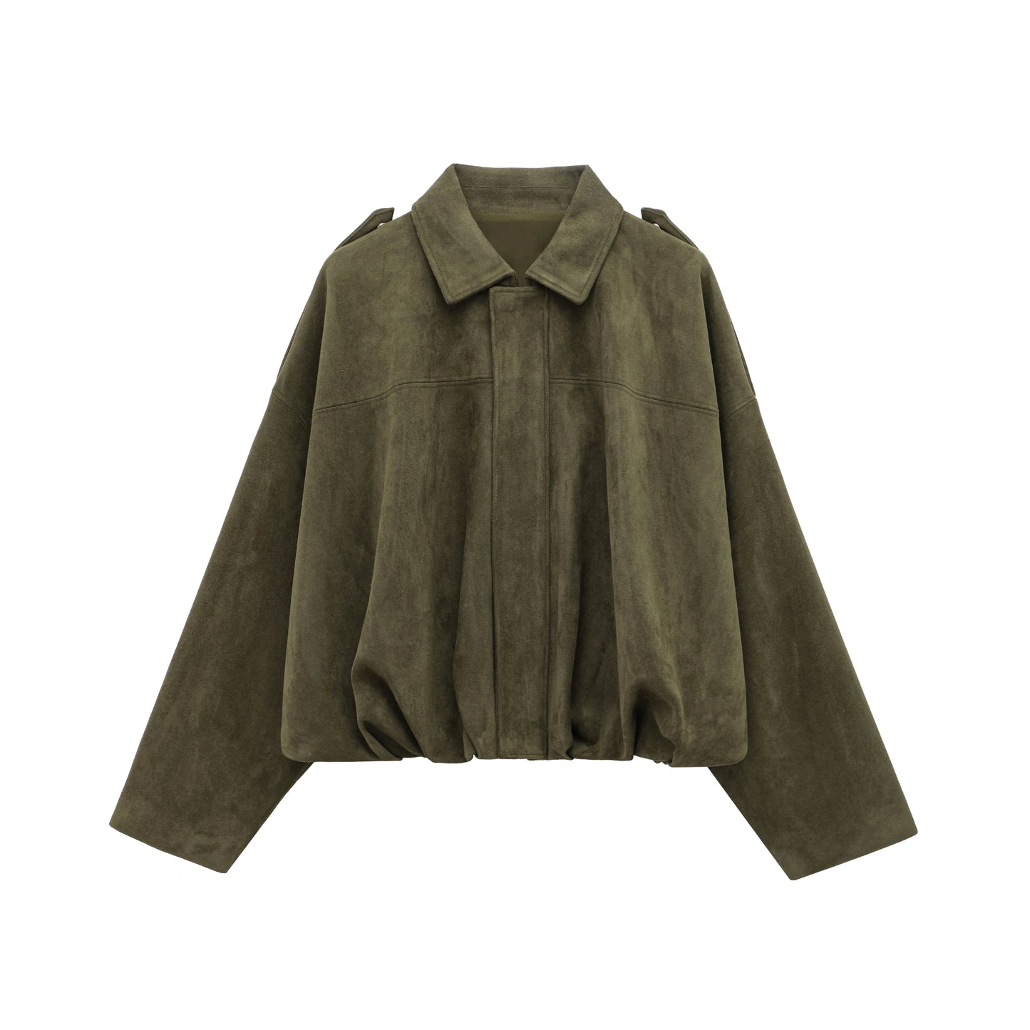 Suede Bomber Jacket – Brown/Green Lapel Zip Casual Motorcycle Coat for Women