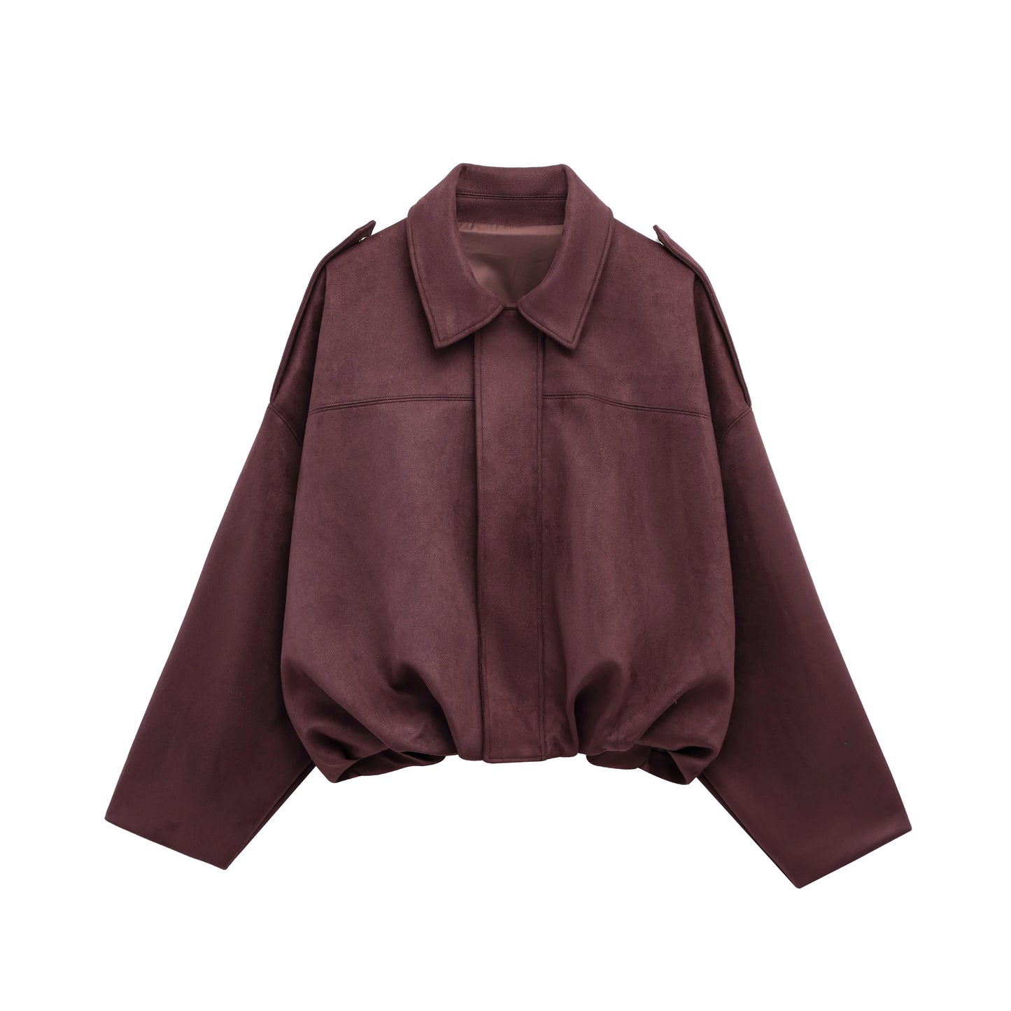 Suede Bomber Jacket – Brown/Green Lapel Zip Casual Motorcycle Coat for Women