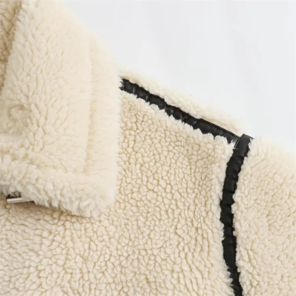 Faux Fur Motorcycle Jacket – Autumn European Style Women's Coat with Fur Details