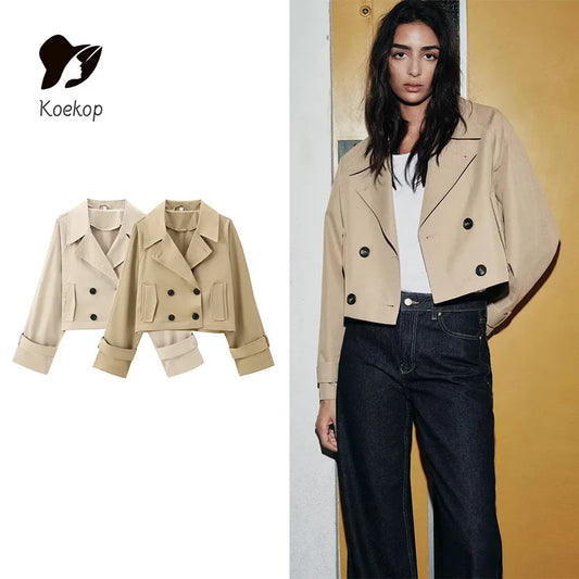 Women's Vintage Trench Jacket – Solid Color Casual Short Coat