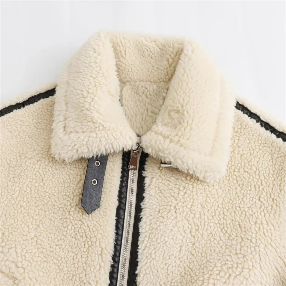 Faux Fur Motorcycle Jacket – Autumn European Style Women's Coat with Fur Details