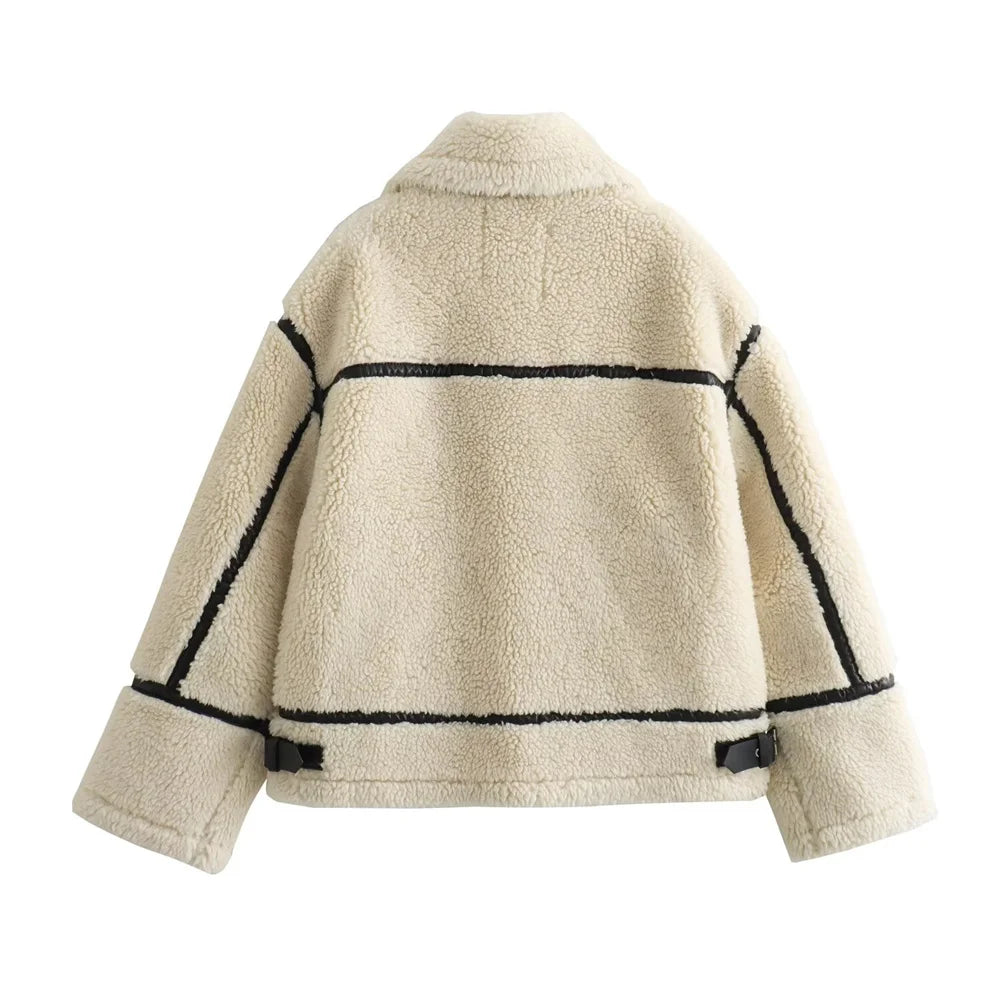 Faux Fur Motorcycle Jacket – Autumn European Style Women's Coat with Fur Details